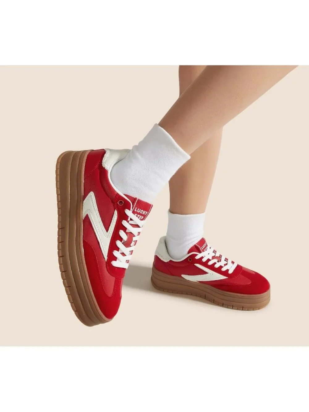 🆕Women's Red White Platform Sneakers Gum Thick Sole Tennis Walking Shoes